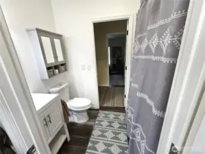 Main bath with 2 doors from hall to hall.