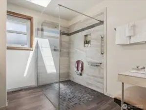 Walk or roll in extra large shower