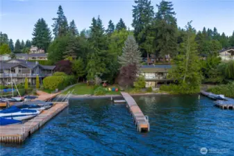 37 feet of west-facing waterfront with 100-foot dock shared by one neighbor.