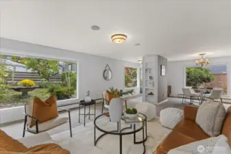 Gather with friends in this light-filled cheery room that leads to the cozy dining area.