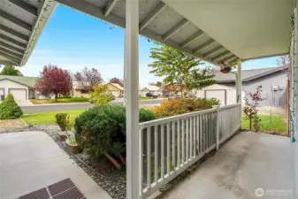 The overhang on the porch will keep you and the entrance dry in the rainy and winter months.