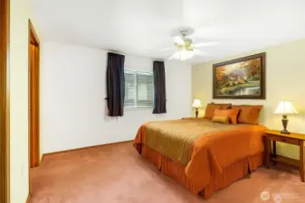 Virtually staged primary bedroom.