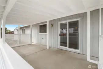 Have you ever wanted a covered back patio? Well, now you have one, and it's freshly painted with new lattice for wind and sun protection. This is one of our favorite features of this home.
