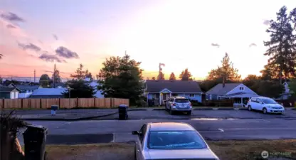From the front porch, stunning sunset views (and if there is snow on top of the Olympics, you can see the tip top of the mountain peaks)