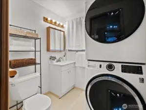 3/4 bathroom with laundry in the back of the bonus room