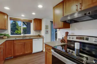 Kitchen was remodeled in the last 8-10 years and is very lightly used! It's in great shape--the wood glows and the granite shines. All stainless steel appliances, with the exception of the dishwasher.
