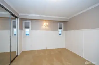 Primary suite with a big closet.