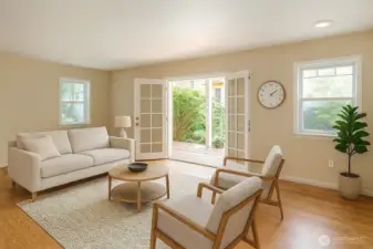 Enter through the French doors into the studioflex room. Virtually staged to inspire.