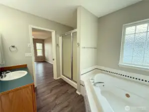 Primary bath with large jetted soaking tub