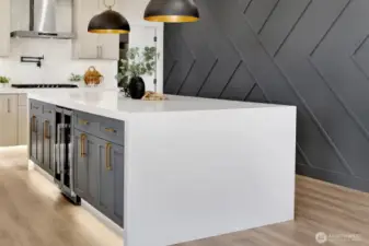 Huge island with wine fridge