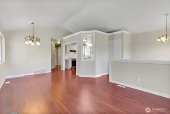 Living Rm view to dining room and kitchen on the right