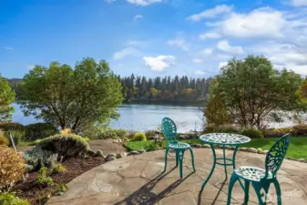 The studio is complete with its own patio space overlooking the water.