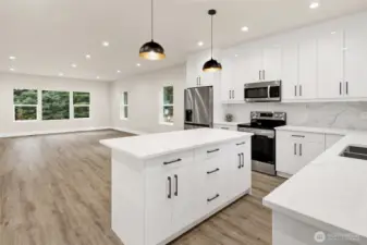 Spacious dining area extends from the bright open kitchen