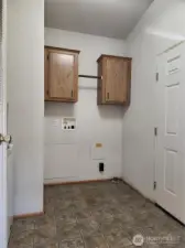 Utility room has side door that goes to a side deck and fenced smaller yard area