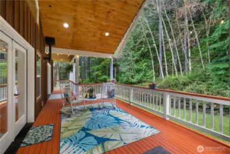 Covered back deck with lighting.  Large enough for entertaining!