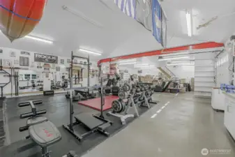 Spacious enough for a home gym complete with heated floors.