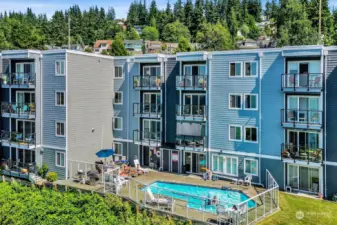 Top Floor Unit located above the swimming pool.