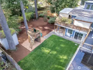 Aerial view of home and backyard