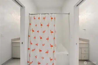 Separate vanities and full tub!