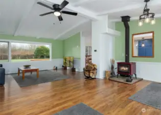 Living area with wood stove