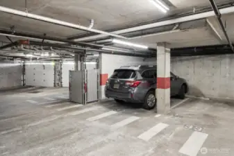 Clean and well maintained, the secure garage has with two parking spots, one which is an EV spot. There is also a separate locked storage unit in the garage that comes with this condo.