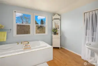 Upstairs bathroom is large, its completed with soaking tub making it ideal for relaxing after a long day