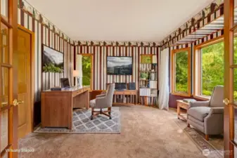 Virtually staged as a large office with closet