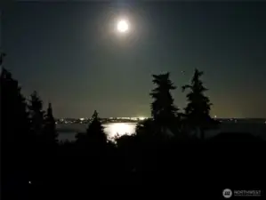 View at night of the moonlight on the water