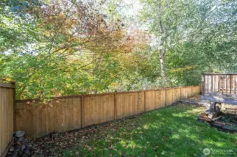Enjoy a view of the fully fenced backyard featuring newly updated fencing.