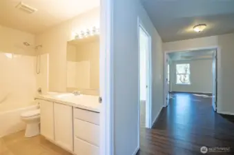 Full guest bathroom located on the upper level.