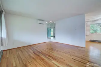 The solar tube skylight allows for more natural light in the living room.