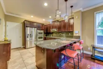 Kitchen with eating space and heated tile floors