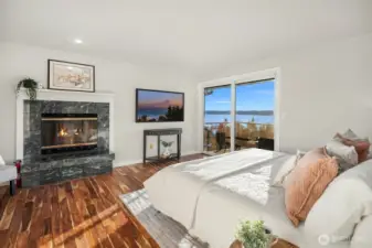 The primary suite has its own fireplace and balcony. Wake up to this gorgeous view every morning!