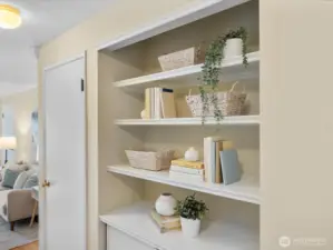 Great shelving and storage in the hallway.