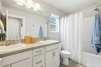 very spacious upper level hall bathroom
