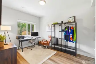 basement level bedroom currently being used as a home office