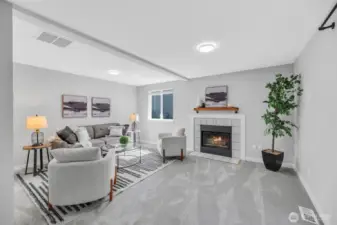Family room with gas fireplace.