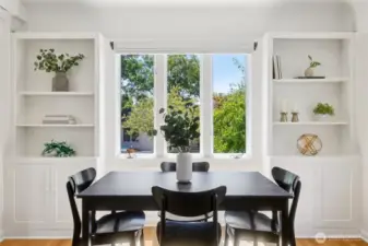Beautiful custom built in cabinets and shelves in the living area