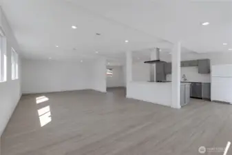 Great room, kitchen, and dining room.