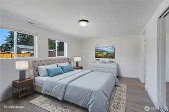 Virtually staged primary bedroom.