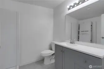 Serene primary bathroom. The new shower doors will be installed ASAP.
