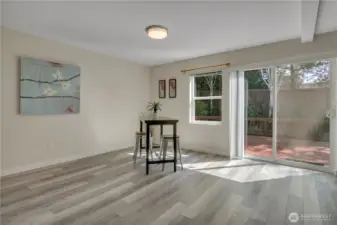 Dining area fits any size table.
