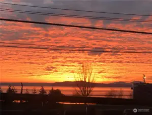 Sunset and Puget Sound from the front deck (April)