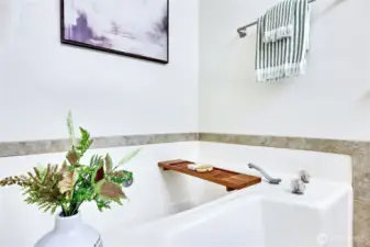Soaking tub in primary bathroom, perfect for relaxing after a long day!
