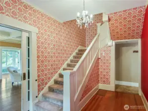 Enjoy historic touchs like sliding french doors, wood floors, majestic chandeliers.