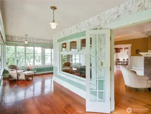 This unique wrap-around room accentuates the unique character of this beautiful home.