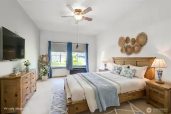 Virtually staged primary bedroom
