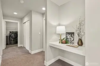 Upstairs hall with built in desk space