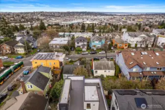 The yellow building is Lighthouse coffee shop