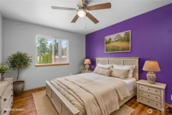 (Virtually staged) Primary Bedroom with attached bathroom